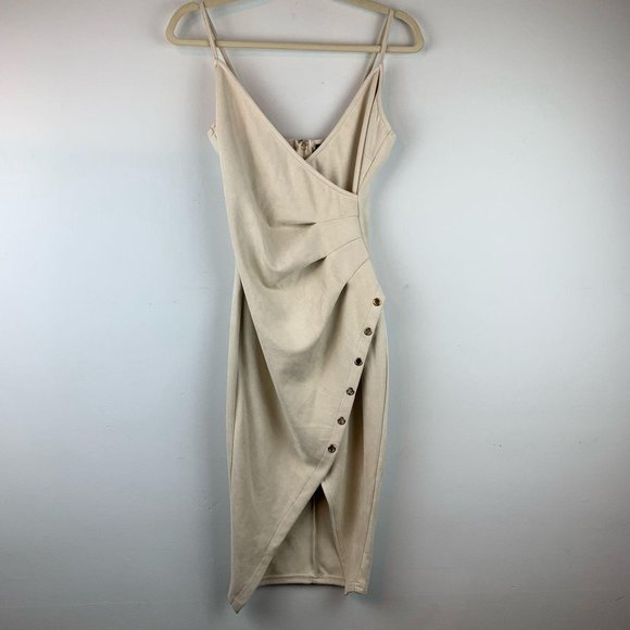 PRIVY Privately Privileged Taupe Bodycon Mini Dress Sz S - Picture 2 of 10